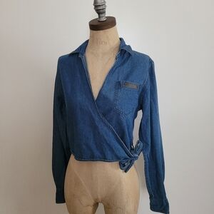 Harley Davidson Womens Denim Wrap Tie Belt Top 100% Cotton S Motorcycle Street